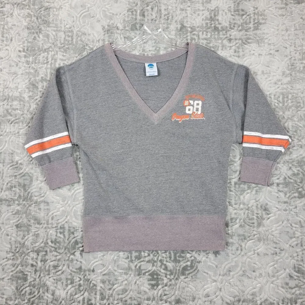 Oregon State Beavers Women's Size Large Gray  V-Neck Sweater 3/4 Sleeve Football